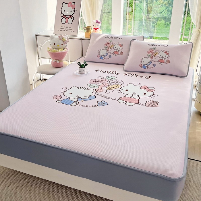 91家纺网 家纺一手货源 找家纺 蘭菲家纺 2025新款三丽鸥卡通印花冰丝凉席 搭档宝贝-粉