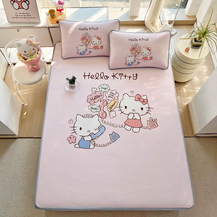 91家纺网 家纺一手货源 找家纺 蘭菲家纺 2025新款三丽鸥卡通印花冰丝凉席 搭档宝贝-粉