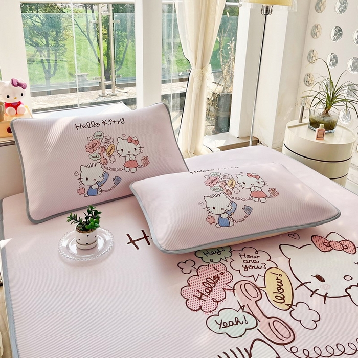 91家纺网 家纺一手货源 找家纺 蘭菲家纺 2025新款三丽鸥卡通印花冰丝凉席 搭档宝贝-粉