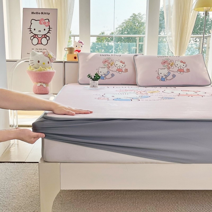 91家纺网 家纺一手货源 找家纺 蘭菲家纺 2025新款三丽鸥卡通印花冰丝凉席 搭档宝贝-粉