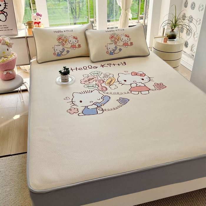 91家纺网 家纺一手货源 找家纺 蘭菲家纺 2025新款三丽鸥卡通印花冰丝凉席 搭档宝贝-米