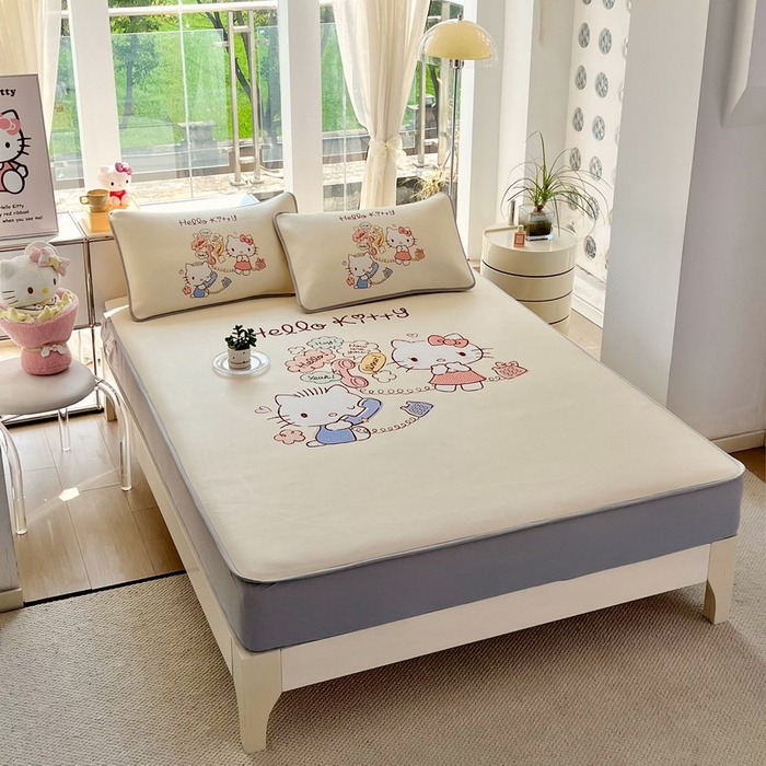 91家纺网 家纺一手货源 找家纺 蘭菲家纺 2025新款三丽鸥卡通印花冰丝凉席 搭档宝贝-米