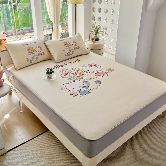 91家纺网 家纺一手货源 找家纺 蘭菲家纺 2025新款三丽鸥卡通印花冰丝凉席 搭档宝贝-米