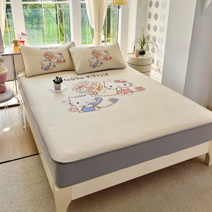 91家纺网 家纺一手货源 找家纺 蘭菲家纺 2025新款三丽鸥卡通印花冰丝凉席 搭档宝贝-米