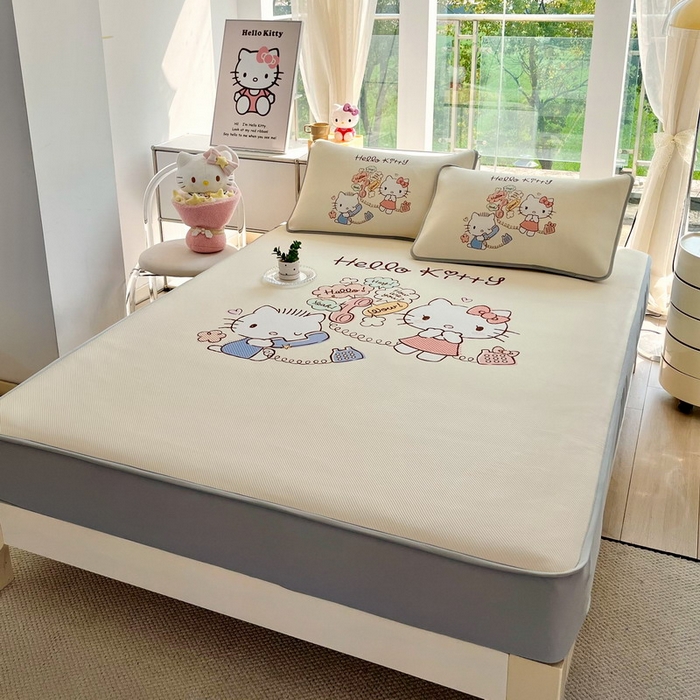 91家纺网 家纺一手货源 找家纺 蘭菲家纺 2025新款三丽鸥卡通印花冰丝凉席 搭档宝贝-米