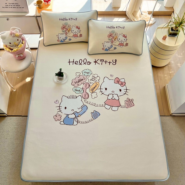 91家纺网 家纺一手货源 找家纺 蘭菲家纺 2025新款三丽鸥卡通印花冰丝凉席 搭档宝贝-米