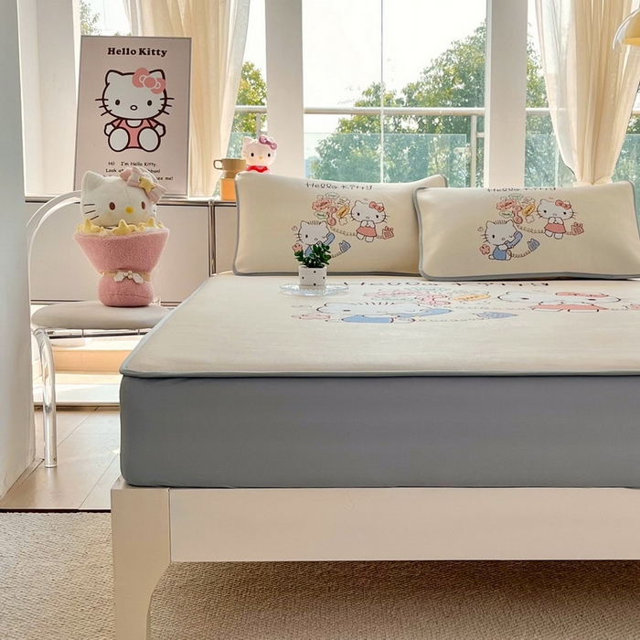 91家纺网 家纺一手货源 找家纺 蘭菲家纺 2025新款三丽鸥卡通印花冰丝凉席 搭档宝贝-米