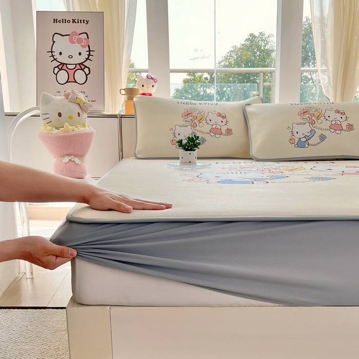 91家纺网 家纺一手货源 找家纺 蘭菲家纺 2025新款三丽鸥卡通印花冰丝凉席 搭档宝贝-米