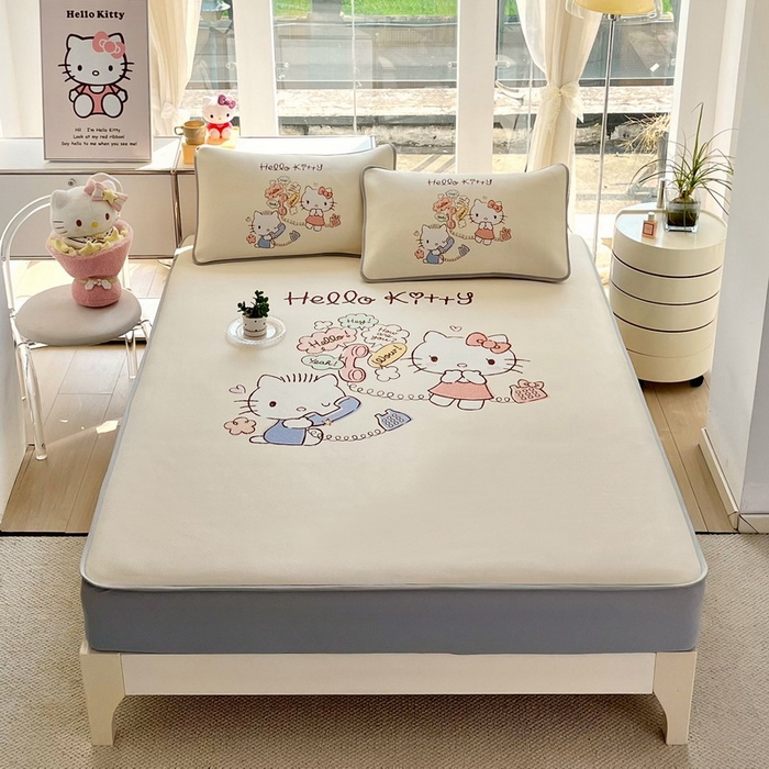 91家纺网 家纺一手货源 找家纺 蘭菲家纺 2025新款三丽鸥卡通印花冰丝凉席 搭档宝贝-米