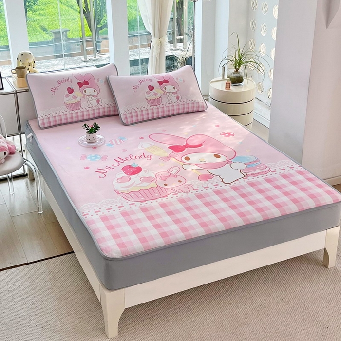 91家纺网 家纺一手货源 找家纺 蘭菲家纺 2025新款三丽鸥卡通印花冰丝凉席 节日快乐