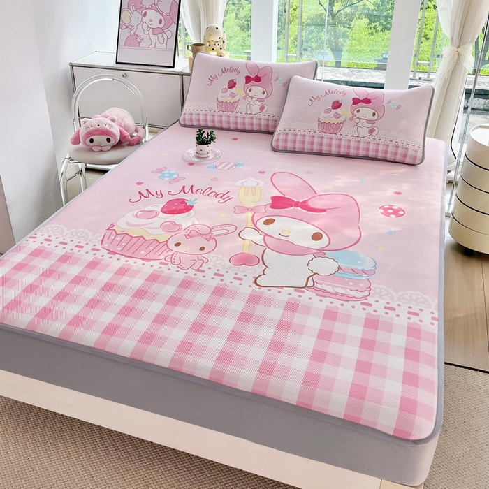 91家纺网 家纺一手货源 找家纺 蘭菲家纺 2025新款三丽鸥卡通印花冰丝凉席 节日快乐