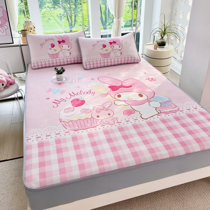 91家纺网 家纺一手货源 找家纺 蘭菲家纺 2025新款三丽鸥卡通印花冰丝凉席 节日快乐