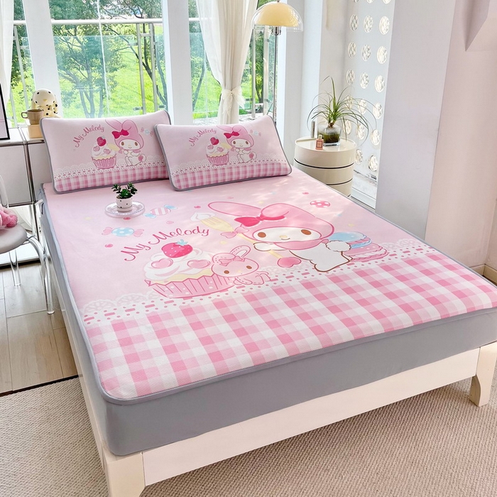 91家纺网 家纺一手货源 找家纺 蘭菲家纺 2025新款三丽鸥卡通印花冰丝凉席 节日快乐