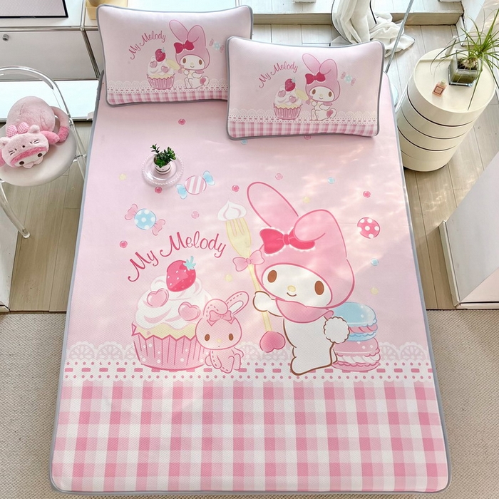 91家纺网 家纺一手货源 找家纺 蘭菲家纺 2025新款三丽鸥卡通印花冰丝凉席 节日快乐