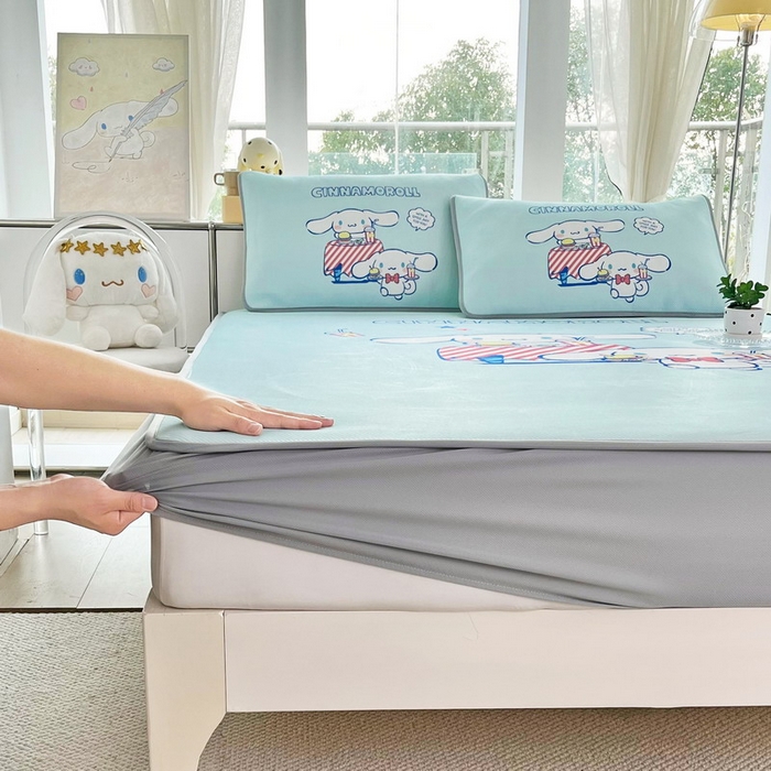 91家纺网 家纺一手货源 找家纺 蘭菲家纺 2025新款三丽鸥卡通印花冰丝凉席 聚餐