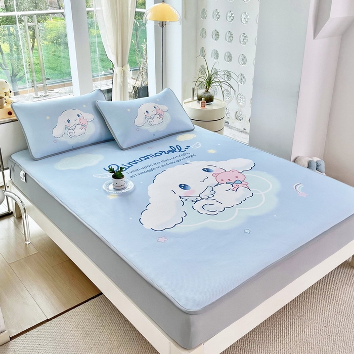 91家纺网 家纺一手货源 找家纺 蘭菲家纺 2025新款三丽鸥卡通印花冰丝凉席 棉花糖