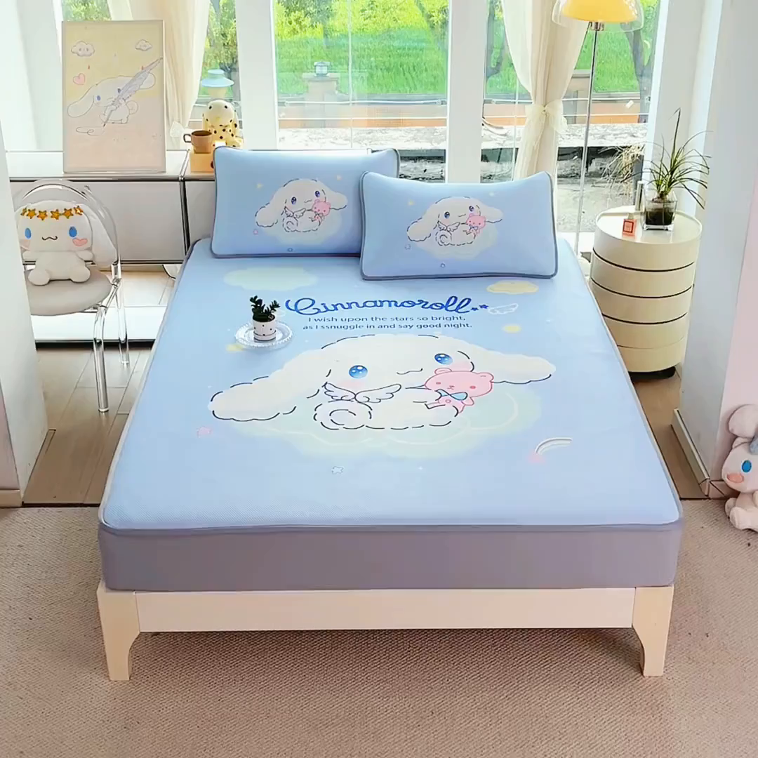 91家纺网 家纺一手货源 找家纺 蘭菲家纺 2025新款三丽鸥卡通印花冰丝凉席 棉花糖