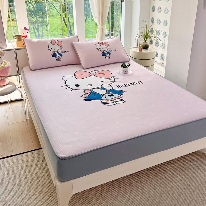 91家纺网 家纺一手货源 找家纺 蘭菲家纺 2025新款三丽鸥卡通印花冰丝凉席 摩卡-粉