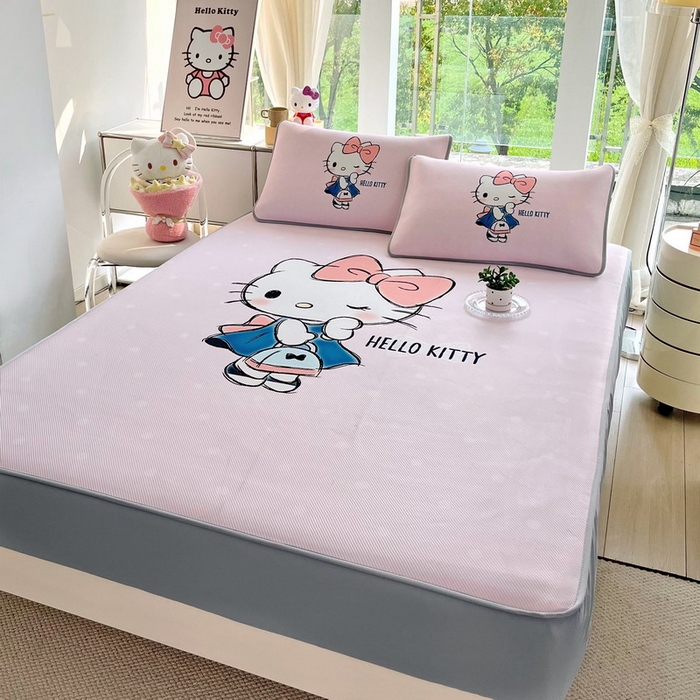 91家纺网 家纺一手货源 找家纺 蘭菲家纺 2025新款三丽鸥卡通印花冰丝凉席 摩卡-粉