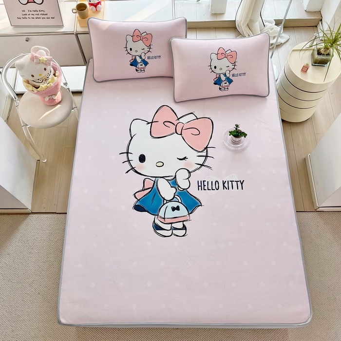 91家纺网 家纺一手货源 找家纺 蘭菲家纺 2025新款三丽鸥卡通印花冰丝凉席 摩卡-粉