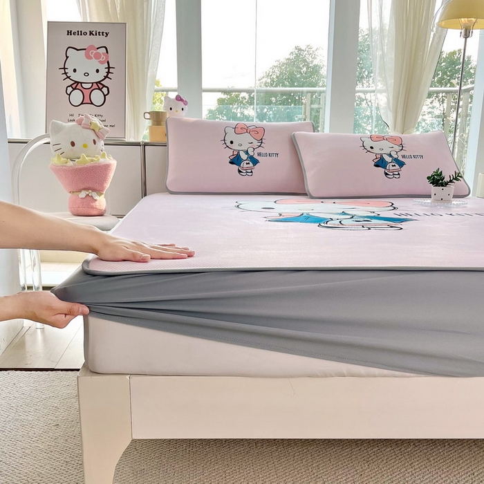 91家纺网 家纺一手货源 找家纺 蘭菲家纺 2025新款三丽鸥卡通印花冰丝凉席 摩卡-粉