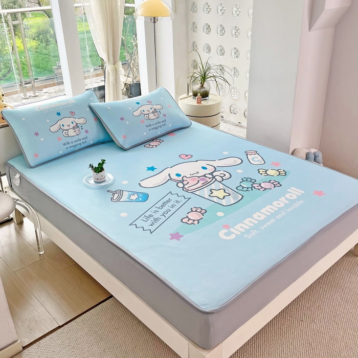 91家纺网 家纺一手货源 找家纺 蘭菲家纺 2025新款三丽鸥卡通印花冰丝凉席 奶茶来了