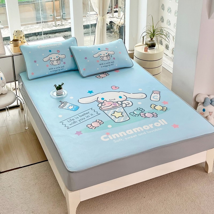 91家纺网 家纺一手货源 找家纺 蘭菲家纺 2025新款三丽鸥卡通印花冰丝凉席 奶茶来了