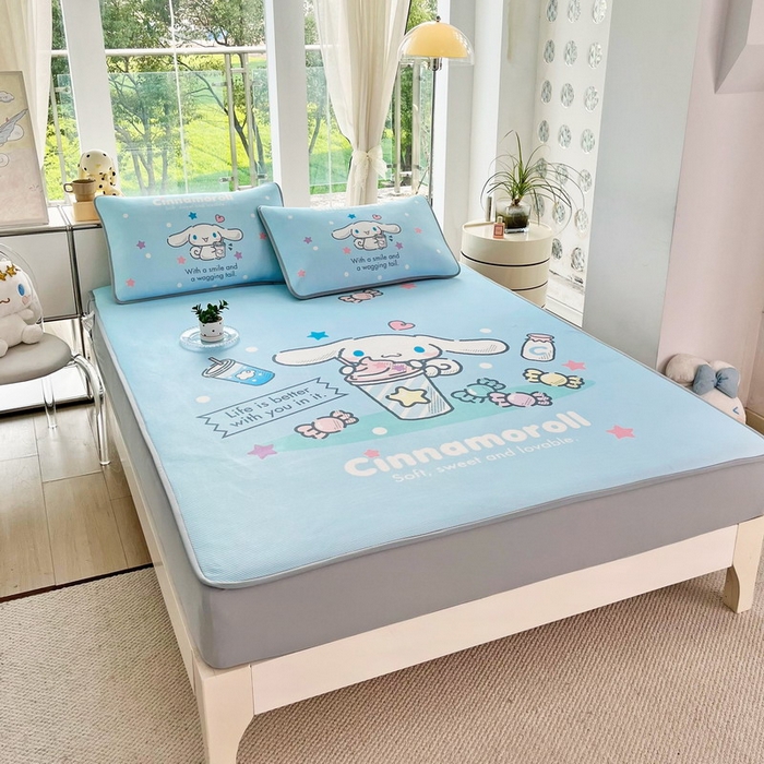 91家纺网 家纺一手货源 找家纺 蘭菲家纺 2025新款三丽鸥卡通印花冰丝凉席 奶茶来了