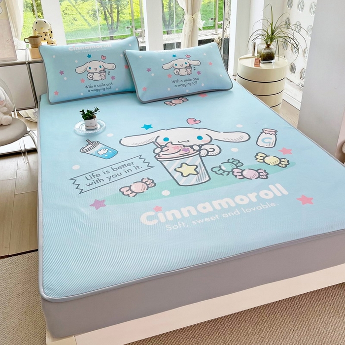 91家纺网 家纺一手货源 找家纺 蘭菲家纺 2025新款三丽鸥卡通印花冰丝凉席 奶茶来了