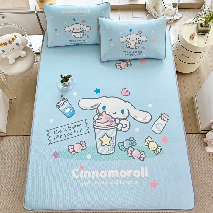 91家纺网 家纺一手货源 找家纺 蘭菲家纺 2025新款三丽鸥卡通印花冰丝凉席 奶茶来了