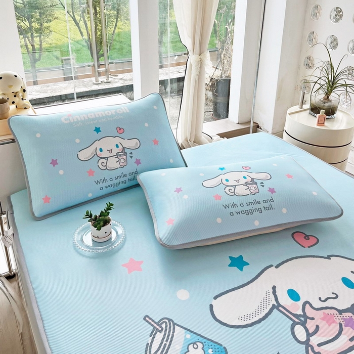 91家纺网 家纺一手货源 找家纺 蘭菲家纺 2025新款三丽鸥卡通印花冰丝凉席 奶茶来了