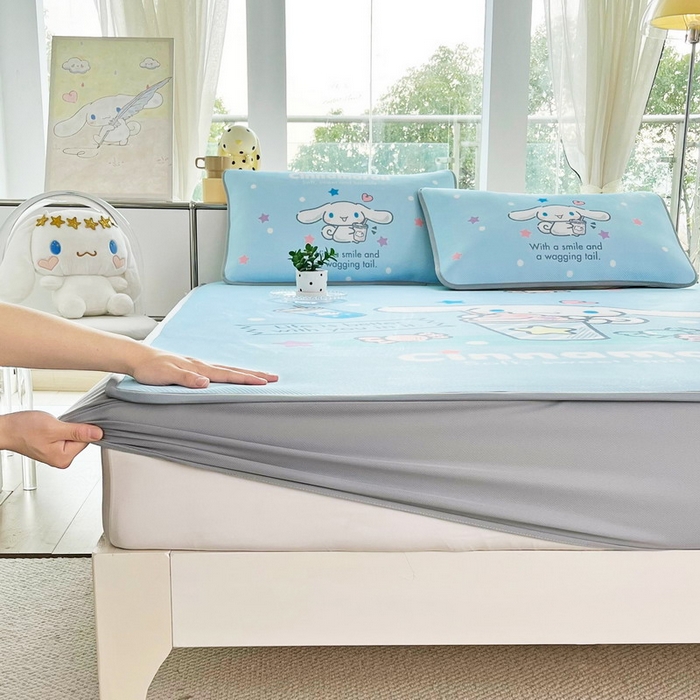 91家纺网 家纺一手货源 找家纺 蘭菲家纺 2025新款三丽鸥卡通印花冰丝凉席 奶茶来了