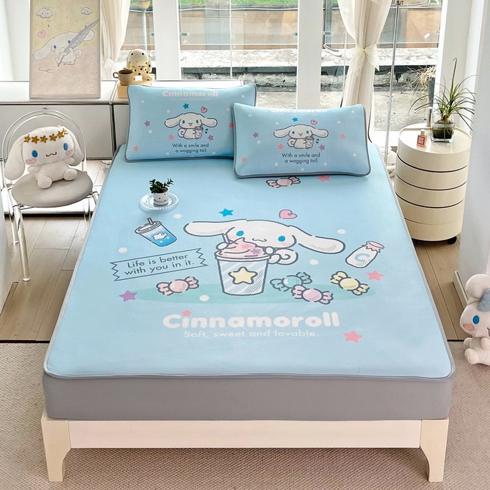 91家纺网 家纺一手货源 找家纺 蘭菲家纺 2025新款三丽鸥卡通印花冰丝凉席 奶茶来了