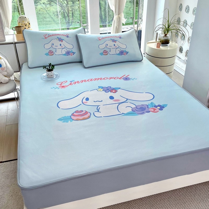 91家纺网 家纺一手货源 找家纺 蘭菲家纺 2025新款三丽鸥卡通印花冰丝凉席 泡芙