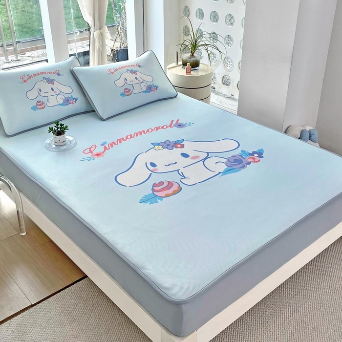 91家纺网 家纺一手货源 找家纺 蘭菲家纺 2025新款三丽鸥卡通印花冰丝凉席 泡芙