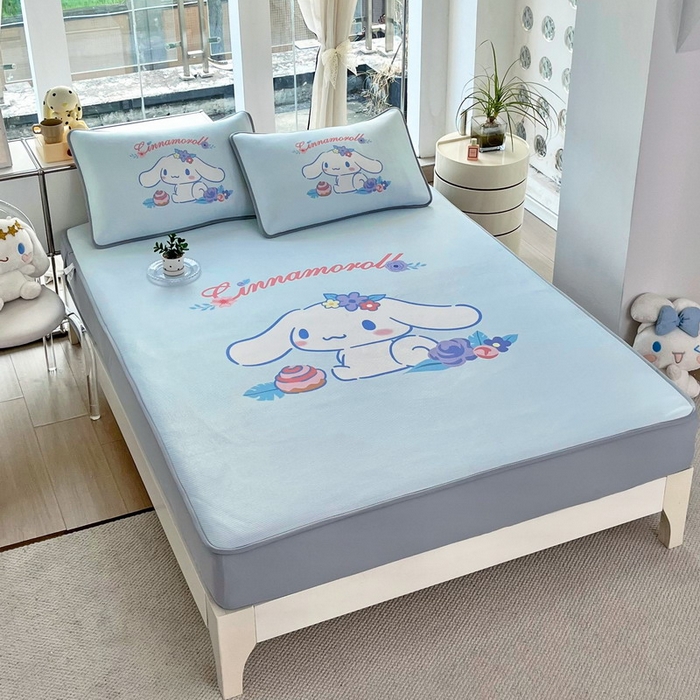 91家纺网 家纺一手货源 找家纺 蘭菲家纺 2025新款三丽鸥卡通印花冰丝凉席 泡芙