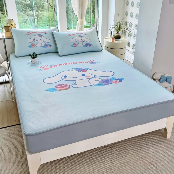 91家纺网 家纺一手货源 找家纺 蘭菲家纺 2025新款三丽鸥卡通印花冰丝凉席 泡芙