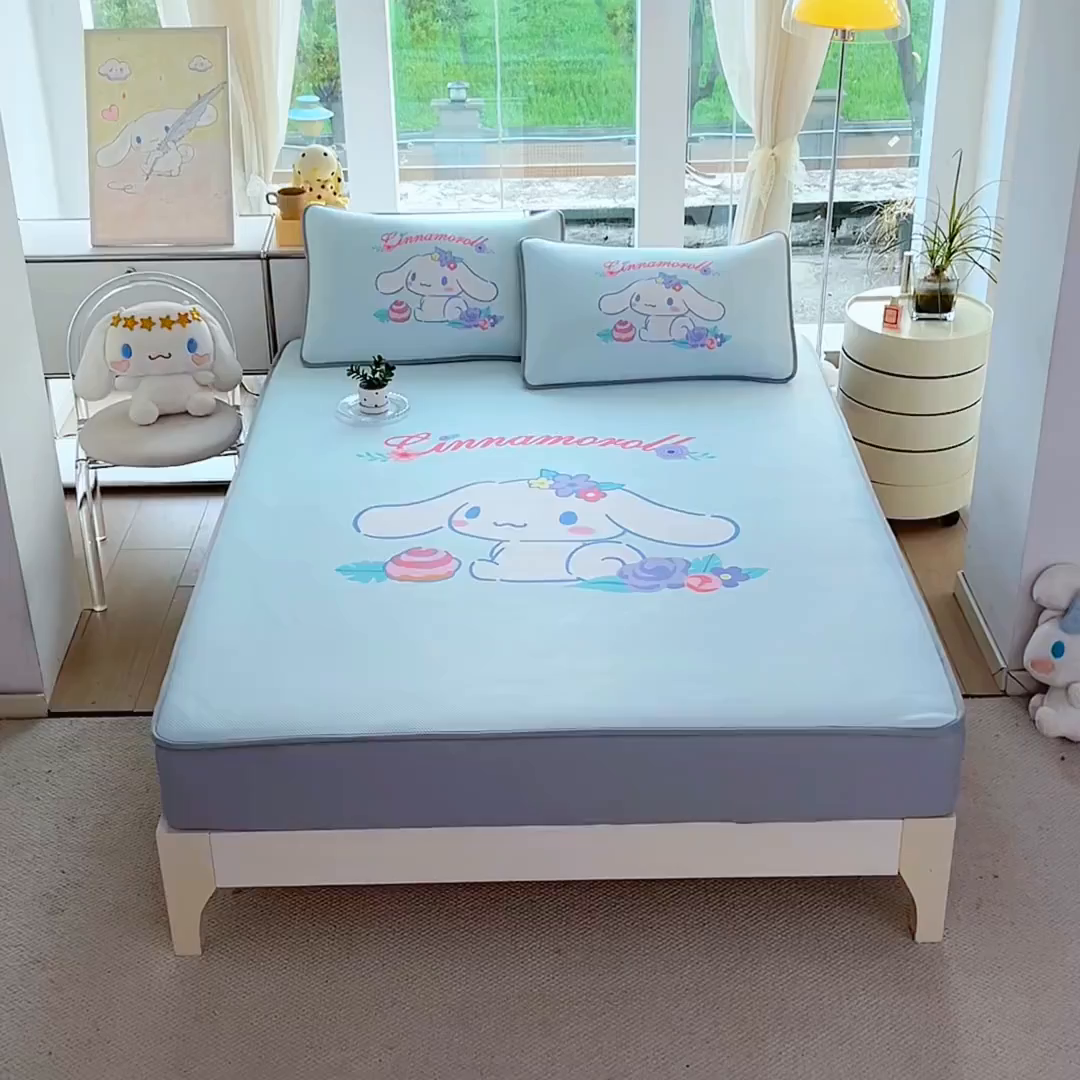 91家纺网 家纺一手货源 找家纺 蘭菲家纺 2025新款三丽鸥卡通印花冰丝凉席 泡芙