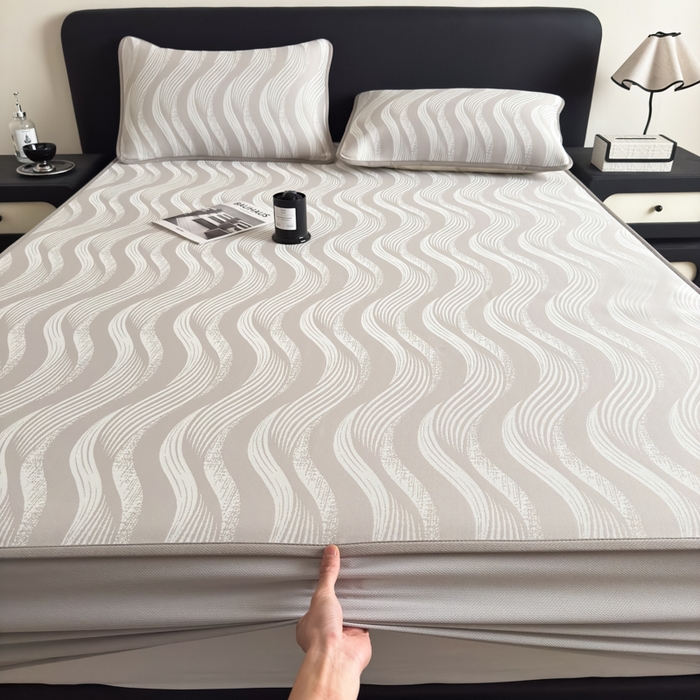 91家纺网 家纺一手货源 找家纺 （总）九花鹿 2025新款A类PE凉感提花床笠款冰丝凉席软凉席可机洗可水洗