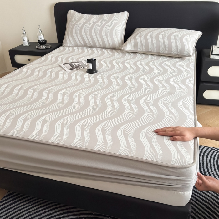 91家纺网 家纺一手货源 找家纺 （总）九花鹿 2025新款A类PE凉感提花床笠款冰丝凉席软凉席可机洗可水洗