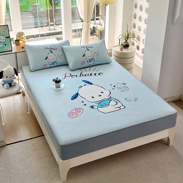 91家纺网 家纺一手货源 找家纺 蘭菲家纺 2025新款三丽鸥卡通印花冰丝凉席 恰恰-蓝