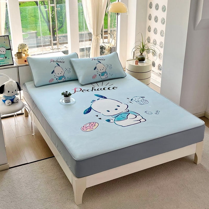 91家纺网 家纺一手货源 找家纺 蘭菲家纺 2025新款三丽鸥卡通印花冰丝凉席 恰恰-蓝