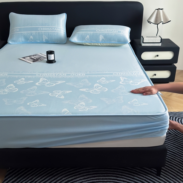 91家纺网 家纺一手货源 找家纺 （总）九花鹿 2025新款A类PE凉感提花床笠款冰丝凉席软凉席可机洗可水洗