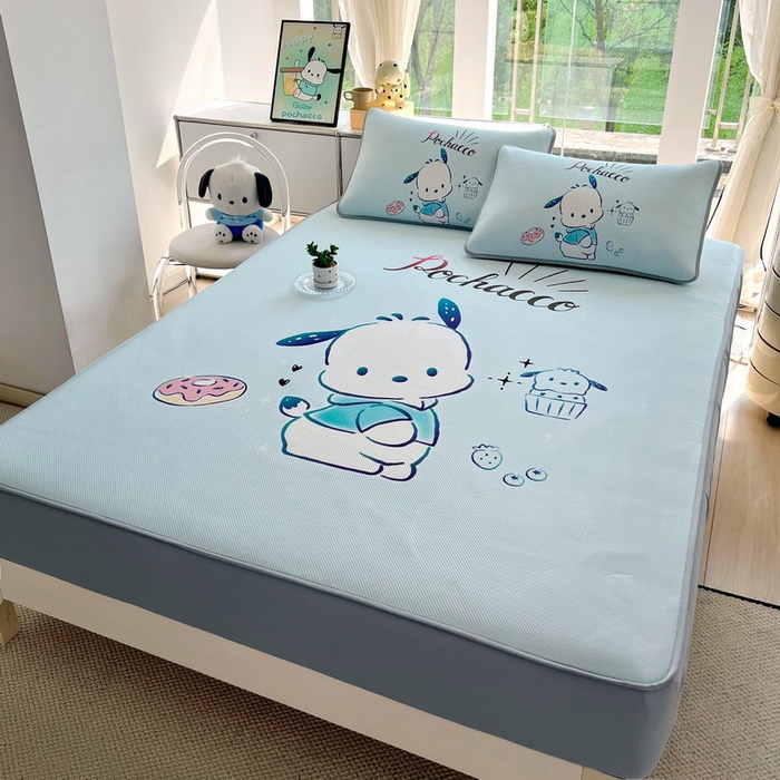 91家纺网 家纺一手货源 找家纺 蘭菲家纺 2025新款三丽鸥卡通印花冰丝凉席 恰恰-蓝