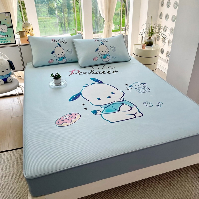 91家纺网 家纺一手货源 找家纺 蘭菲家纺 2025新款三丽鸥卡通印花冰丝凉席 恰恰-蓝