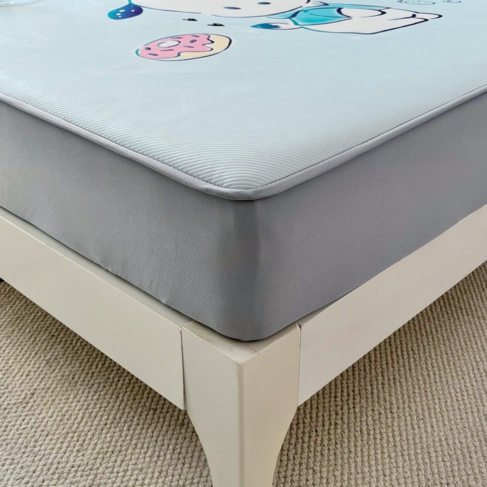 91家纺网 家纺一手货源 找家纺 蘭菲家纺 2025新款三丽鸥卡通印花冰丝凉席 恰恰-蓝