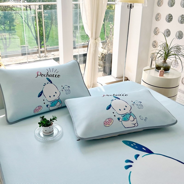 91家纺网 家纺一手货源 找家纺 蘭菲家纺 2025新款三丽鸥卡通印花冰丝凉席 恰恰-蓝