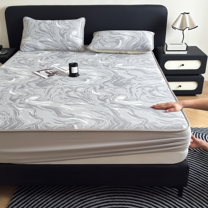 91家纺网 家纺一手货源 找家纺 （总）九花鹿 2025新款A类PE凉感提花床笠款冰丝凉席软凉席可机洗可水洗