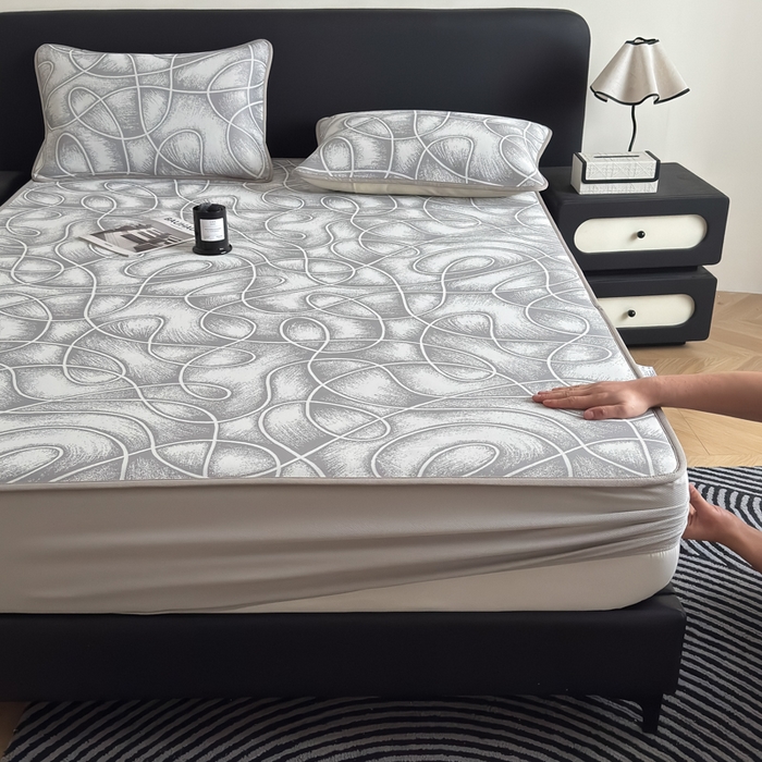 91家纺网 家纺一手货源 找家纺 （总）九花鹿 2025新款A类PE凉感提花床笠款冰丝凉席软凉席可机洗可水洗