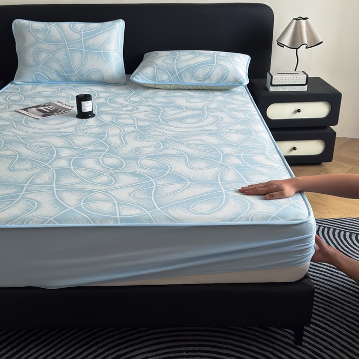 91家纺网 家纺一手货源 找家纺 （总）九花鹿 2025新款A类PE凉感提花床笠款冰丝凉席软凉席可机洗可水洗